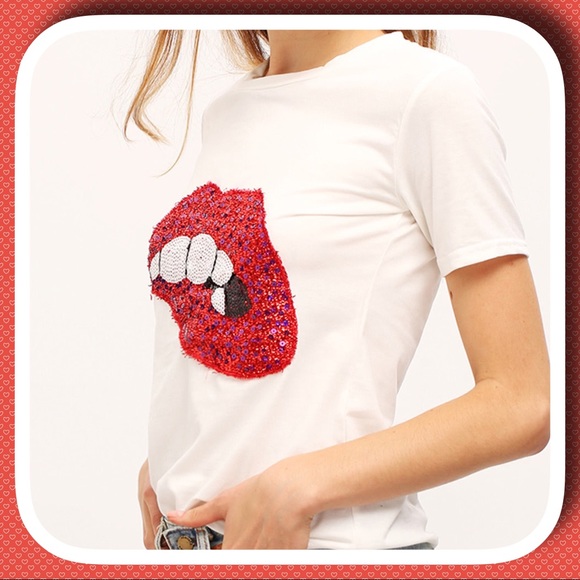 Lipstick Print Sequined Stretch Tee - Picture 3 of 6